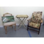 Small furniture: to include a 20thC French inspired cream painted bedroom chair, raised on