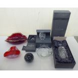 Decorative and functional glassware: to include a Waterford crystal decanter  10"h  boxed