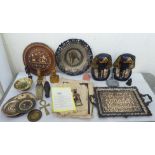 20thC Egyptian related collectable: to include a bone inlaid hardwood plate  12"dia; ornaments and