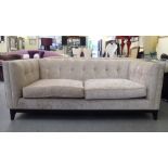 A modern two person, crushed velvet effect upholstered settee with a level back and arms  80"w