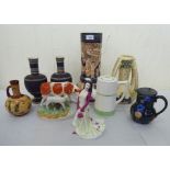 Decorative ceramics: to include a Bretby vase, decorated in Japanese taste  15"h; and two Mettlach