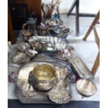 Silver plated tableware: to include a twin handled Art Deco inspired octagonal serving tray  13"w