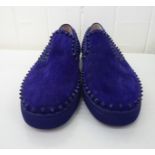 A pair of men's Christian Louboutin purple suede and spiked loafers  size 42.5