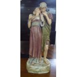 A Royal Dux porcelain group, an embracing couple  23"h