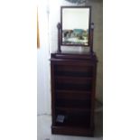 A modern mahogany three tier openfront bookcase, on a plinth  42"h  24"w; and a contemporary