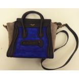 A Celine of Paris grey and blue suede and stitched black hide handbag