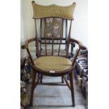 Two dissimilar early 20thC beech and mahogany framed chairs