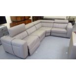 A Natuzzi Editions grey hide upholstered electrically adjustable corner settee  91" x 125"