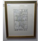 A Herman Moll early 18thC county map  'Buckinghamshire' 7.5" x 11"  framed