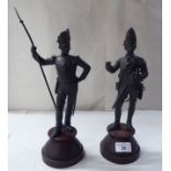 Two 20thC British cavalry bronze finished soldiers, on a plinth  12"h overall