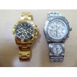 Two similar, modern, stainless steel cased, bracelet wristwatches