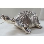 A modern silver plated, two-part tortoiseshell shaped box  5"h  12"L