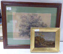 19thC British School - two large trees in a field  pencil sketch  dated 1860  9.5" x 13.5"