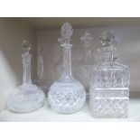 Glassware: to include a decanter of bulbous facet cut form  13"h