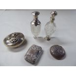 Silver and white metal collectables: to include two perfume bottles; and a vesta case  mixed marks