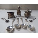 Silver collectables: to include a three piece condiments set  marks rubbed