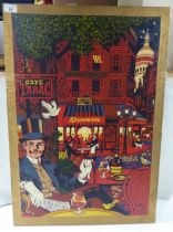 D Bale - a 1986 French street scene  mixed media on canvas board  bears a signature  18" x 27"