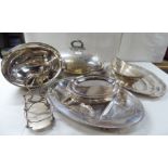 Silver plate: to include a meat cover with an ornate fruiting vine cast handle  10"h  15"w