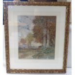 Oswald Garside - a woodland landscape  watercolour  bears a signature  15" x 18"  framed