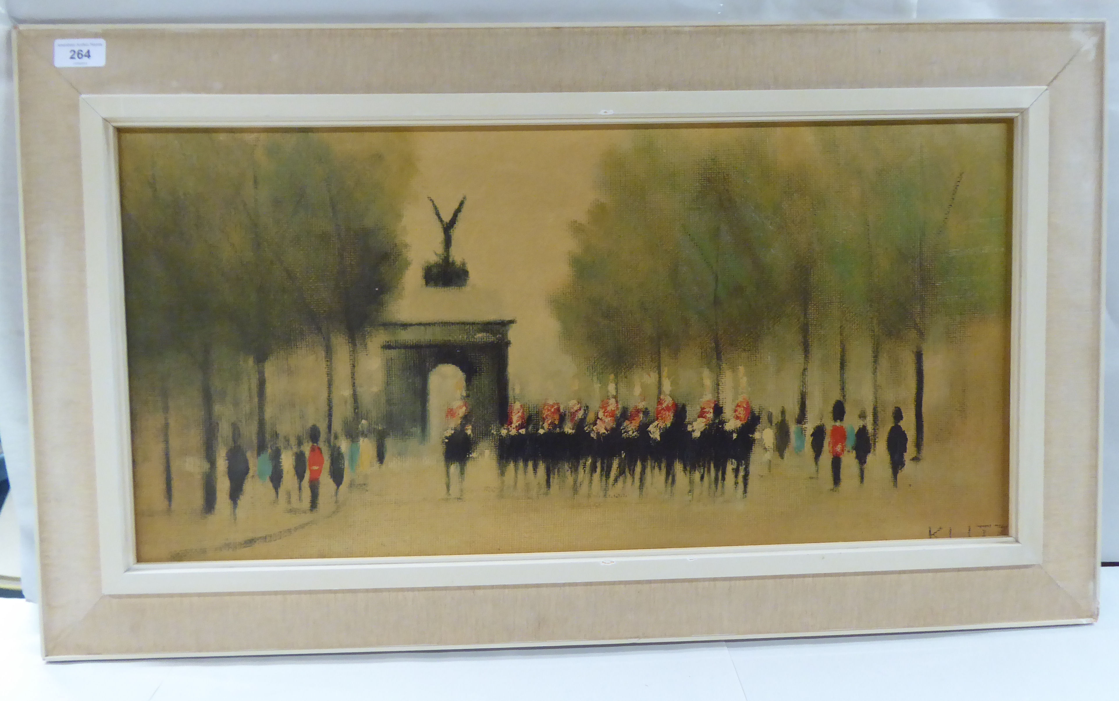 After Anthony Kitz - a military march  processed oil  12" x 27"  framed