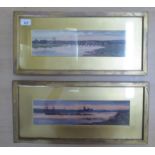 AA Fraser - 'The Fens at Ely' and 'The Nen at Ely'  watercolours  bearing labels verso  4" x 13"