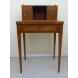 A 19thC satin mahogany bonheur du jour with crossbanded and string inlaid ornament, allover