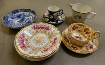 Ceramics: to include a late 18thC Worcester porcelain coffee cup and saucer, decorated with birds