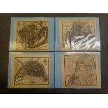 A series of four engraved prints, maps of Rotterdam, Amsterdam, Copenhagen and The Seven United