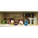 Glassware: to include Vaseline, cranberry coloured and other vases; and domestic items