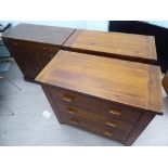 A pair of modern fruitwood three drawer dressing chest, raised on bracket feet  34"h  37"w; and a
