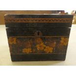 A late Victorian Tunbridgeware tea caddy with a parquetry inlaid hinged lid  5"h  5.5"w