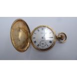 An early 20thC Waltham gold plated pocket watch, faced by an enamelled Roman dial