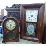 A late 19thC American mahogany wall clock; the 8 day movement faced by a painted Roman dial  26"h