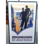 A reproduction of a Johannesburg Metropolis poster  42" x 24"  framed