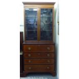 An Edwardian satinwood inlaid and crossbanded mahogany cabinet, the upper part enclosed by a pair of