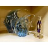 Glassware: to include a Murano blue and clear glass model fish  11"h