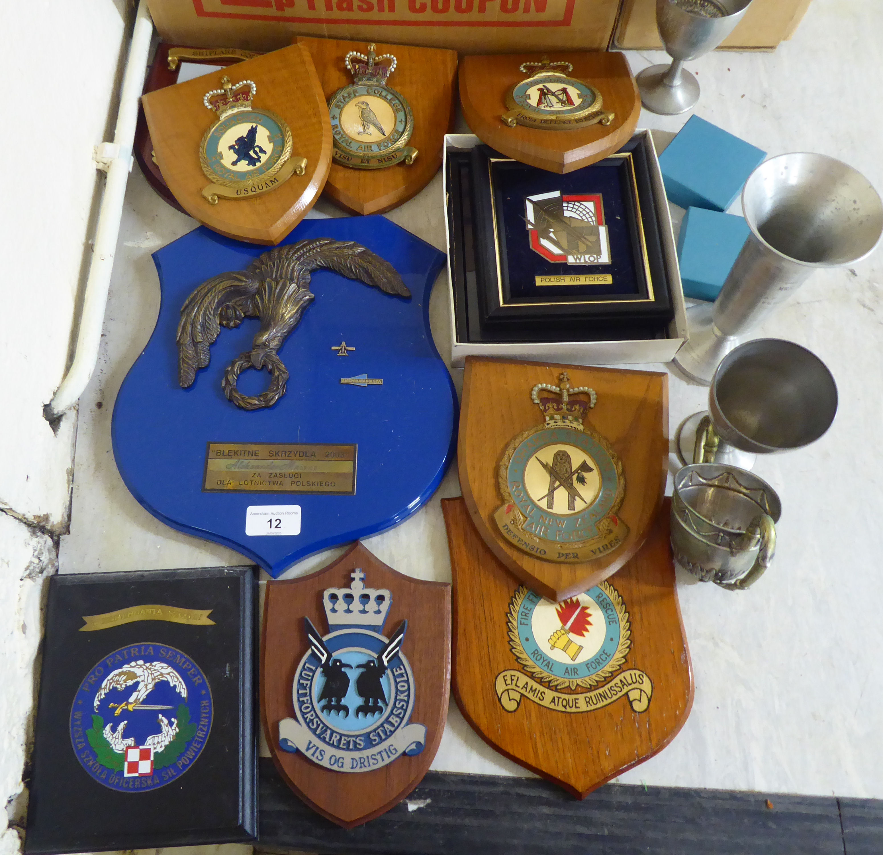 Polish RAF and other themed award plaques  mixed medium & sizes; and associated regalia/ephemera ( - Image 2 of 8