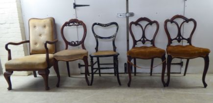 Five dissimilar circa 1880-1910 variously framed chairs