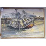 Robert Hill - 'Derelict Ships at Yarmouth'  oil on canvas  bears a signature & inscription verso