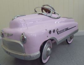 A painted model pedal car, Super Sport in pale pink livery with rubber wheels  40"L overall