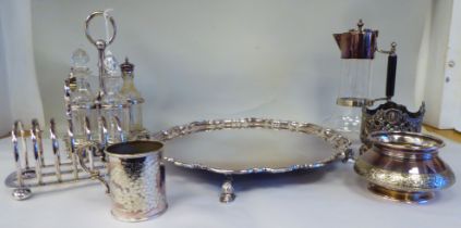 Silver plated tableware: to include a Georgian design Mappin & Webb salver  14"w; and a five item