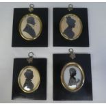 Four similar 19thC oval profile head and shoulders portrait miniature silhouettes, each in a