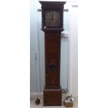 A late 18thC walnut figured mahogany and marquetry longcase clock; the hood with a straight top