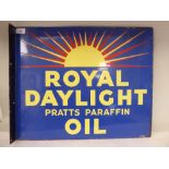 A vintage, double sided, blue, yellow and red steel enamel advertising sign for 'Royal Daylights