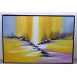 Modern School - an abstract landscape in bright colours  oil on canvas  40" x 59"  framed