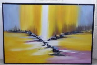 Modern School - an abstract landscape in bright colours  oil on canvas  40" x 59"  framed