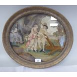 A 19thC woven and part painted silk picture, depicting an allegorical scene in a woodland setting