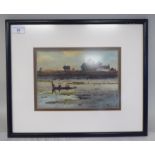 Frank Richards - 'Cottage in Marshland'  watercolour  bears a signature  7" x 9.5"  framed