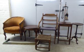 Small furniture: to include a 1930s Georgian design mahogany pedestal table  21"h  12"dia