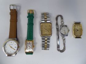 Four variously strapped wristwatches, viz. a 1950s ladies IWC; a Bucherer; a Hamilton; Omega